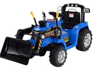 Kids 12v Electric Ride on Tractor With Front Loader Blue - LK Auto Factors